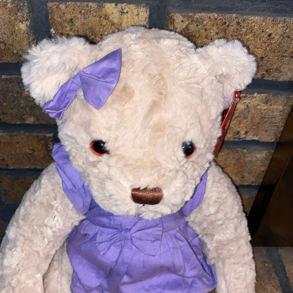 FAO Schwarz bear stuffed animal. 2016 Geoffrey, Purple dress and bow. - Picture 3 of 7